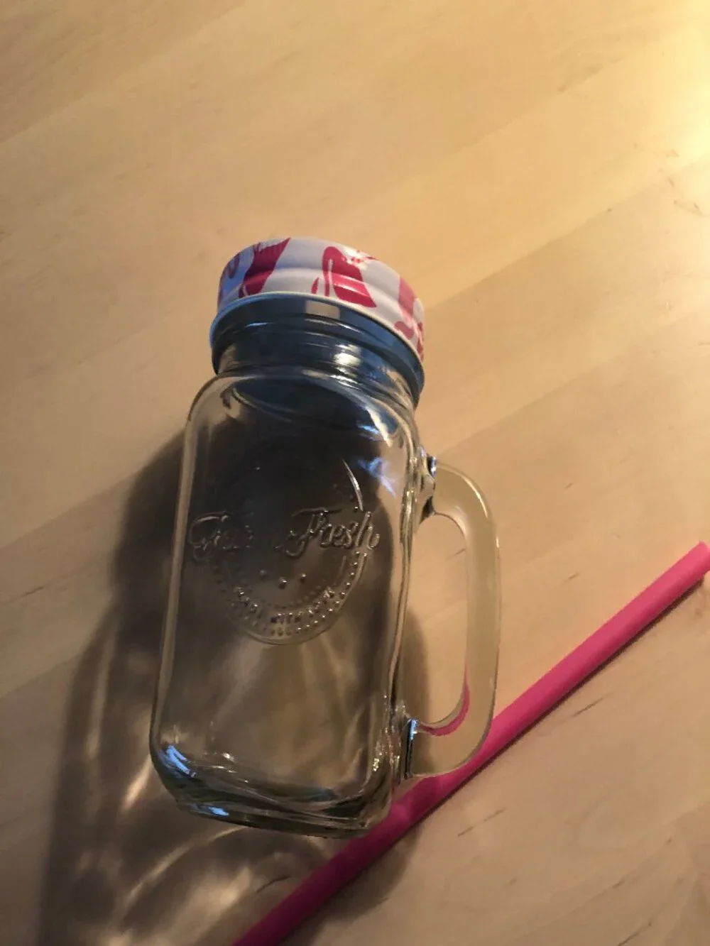 Mason Jar with Handle - Pink Flamingo Lid & Straw